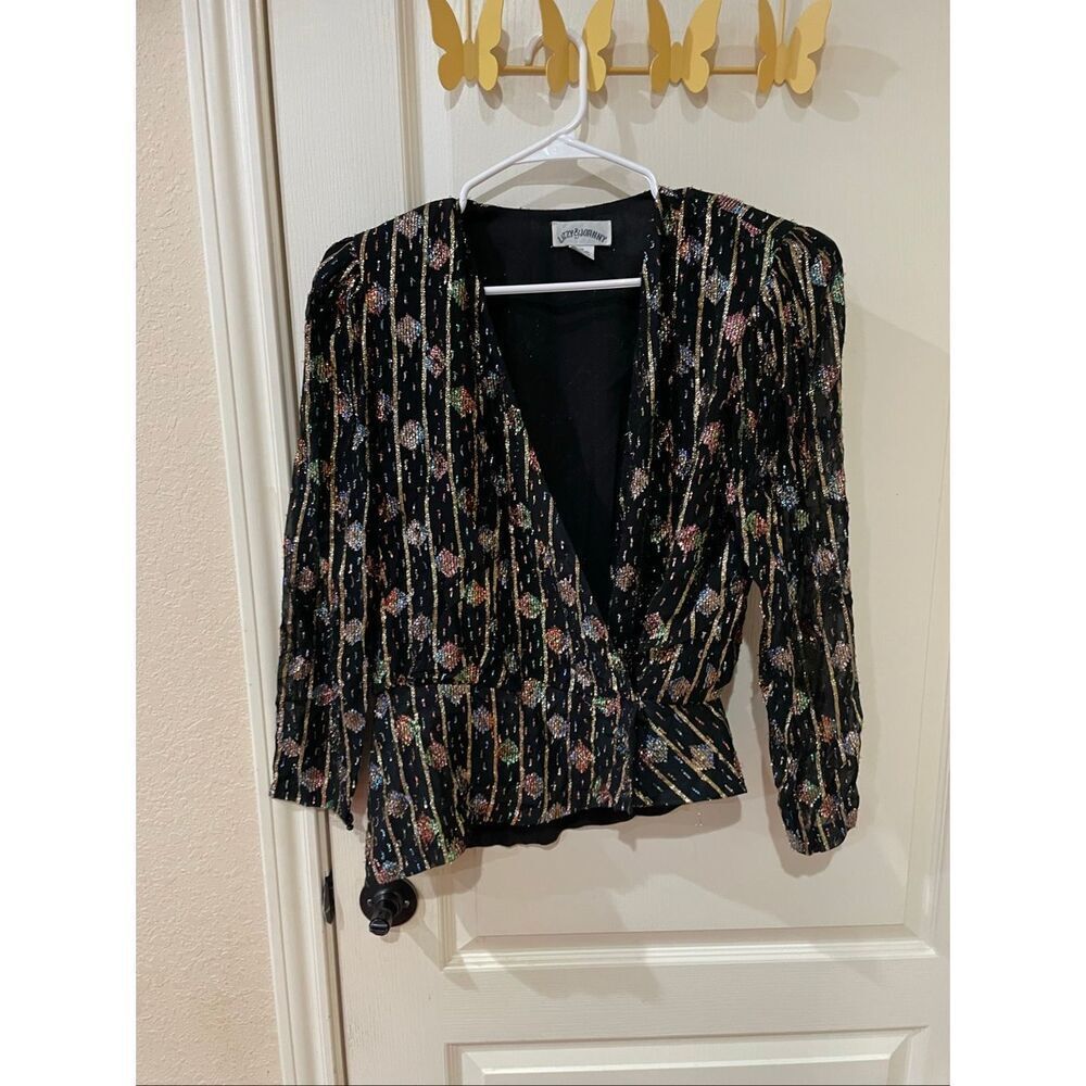 1980’s Lurex Metallic Chiffon Wrap Blouse by Lizzy & Johnny size 12